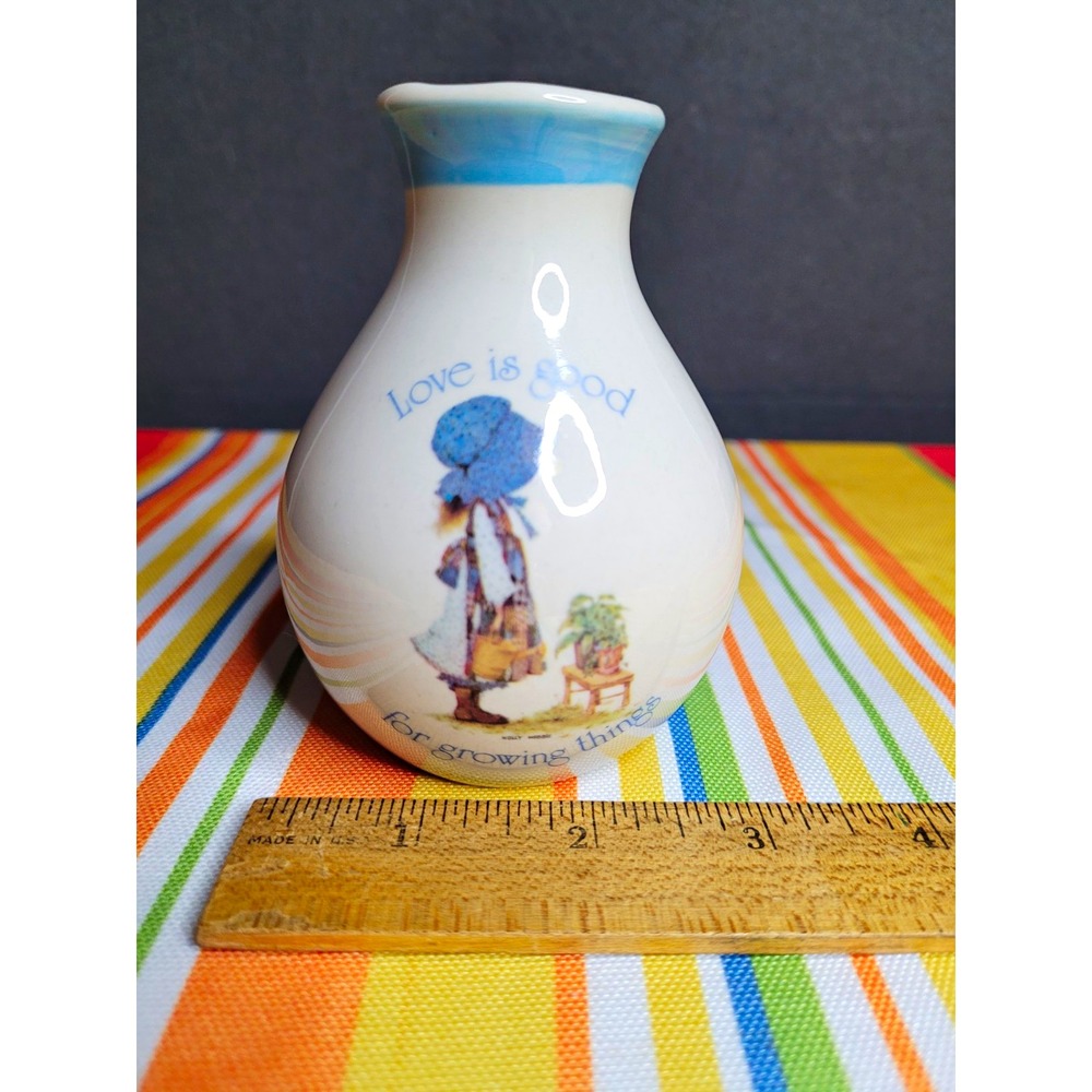 Vintage Holly Hobbie Blue Girl Vase White/Blue Girl Theme 4.5 in Tall